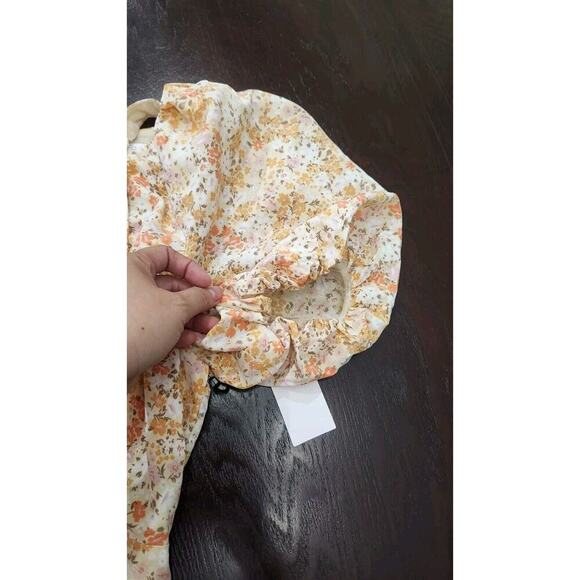 ASTR The Label Puff Sleeve Ditsy Peach Floral A Line Midi Dress Lined‎ Women M - Picture 7 of 10